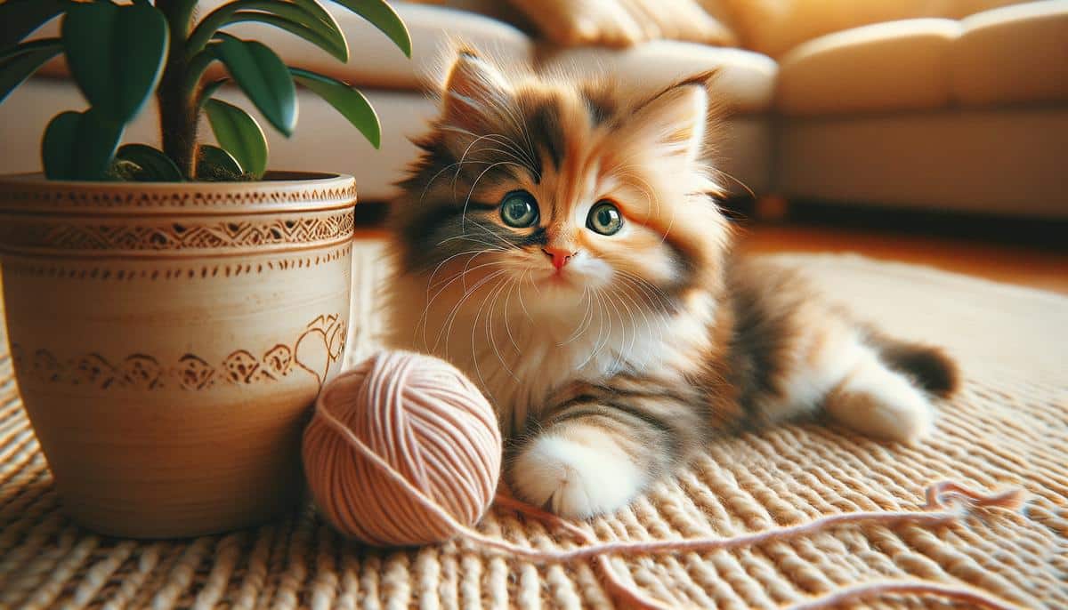 A playful kitten engaging in mischievous behavior at home