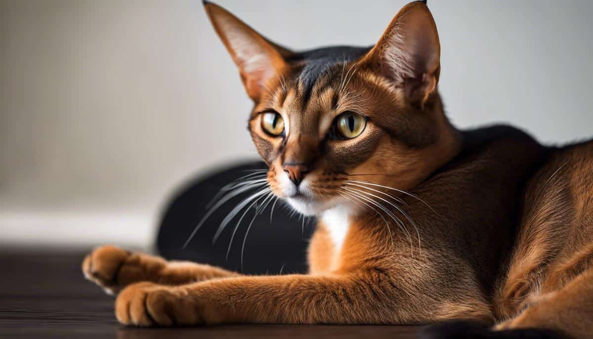 Image of an Abyssinian cat with its playful and alert expression
