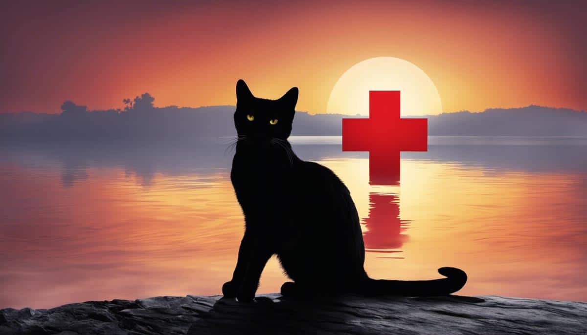 A silhouette of a cat with a red cross sign behind it, representing the challenge of caring for an allergic cat