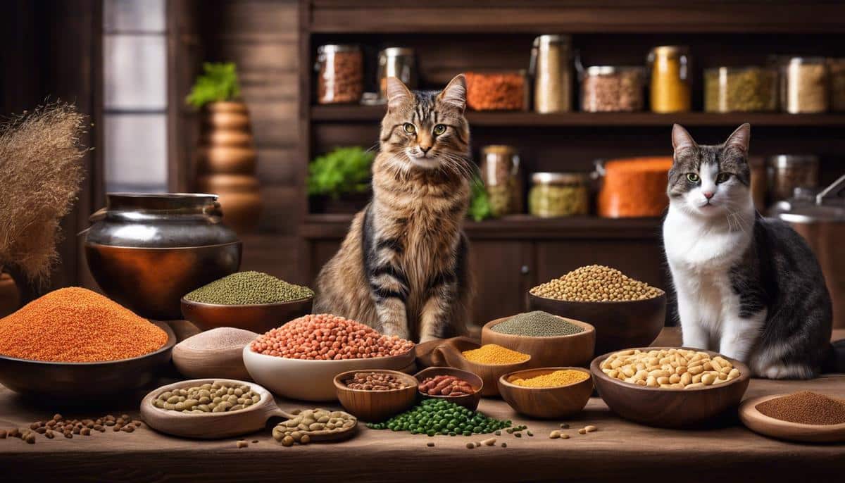 Image depicting various types of cat food and ingredients, highlighting potential allergens.