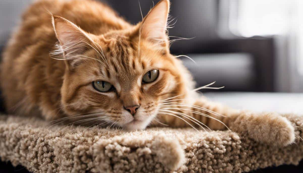 A close-up image of a cat scratching a scratching post, showing their instinctual behavior and the need for suitable alternatives to protect furniture.