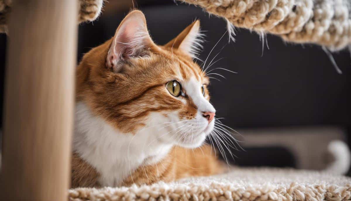 Image description: A happy cat playing with a scratching post, demonstrating appropriate scratching behavior in contrast to scratching furniture.