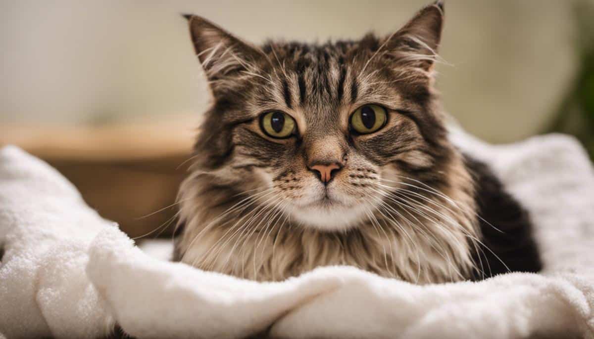 Image description: A happy and clean cat being dried after a bath