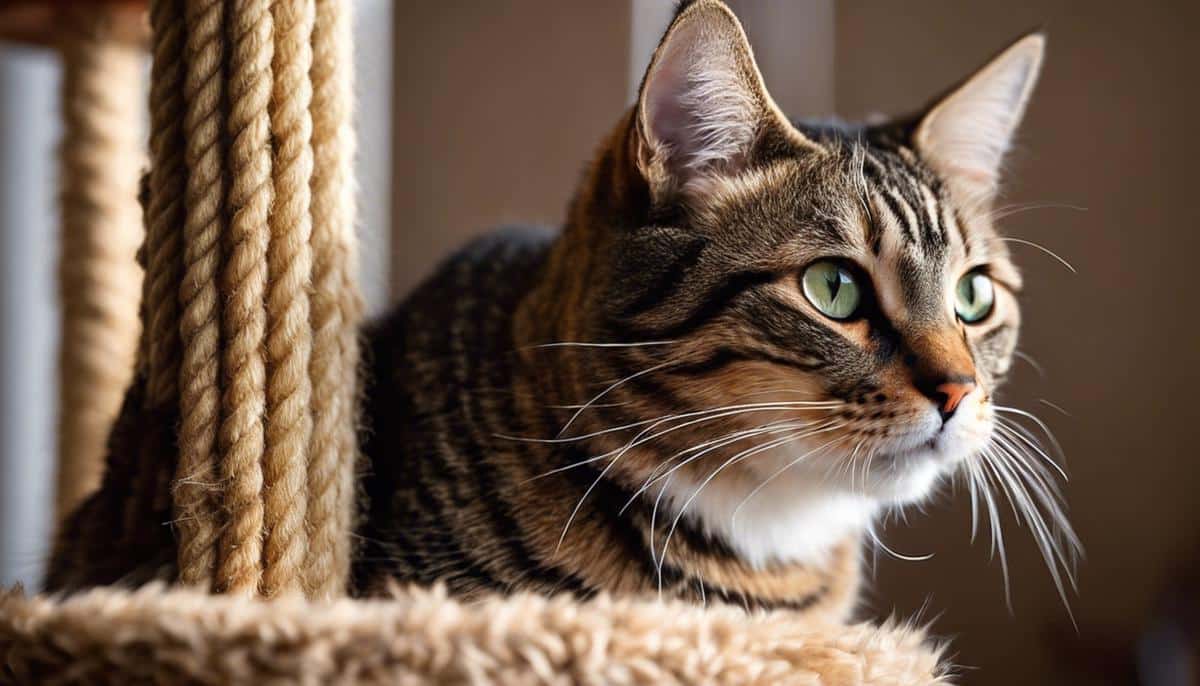 An image of a cat using a scratching post to encourage appropriate scratching behavior.