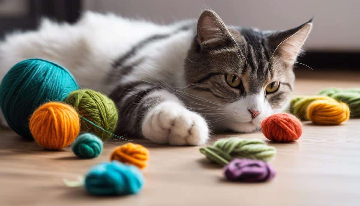 Image of eco-friendly cat toys, depicting a variety of toys made from natural materials such as wool, hemp, and organic cotton.