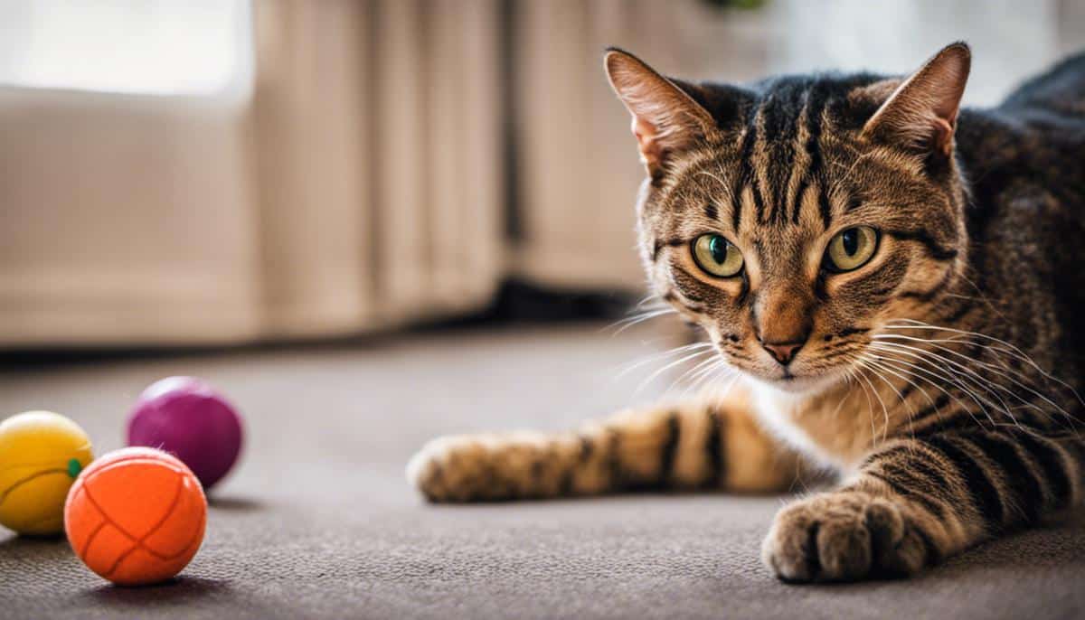 Image of a cat playing with a toy, demonstrating the joy of exercise games with our feline companions.