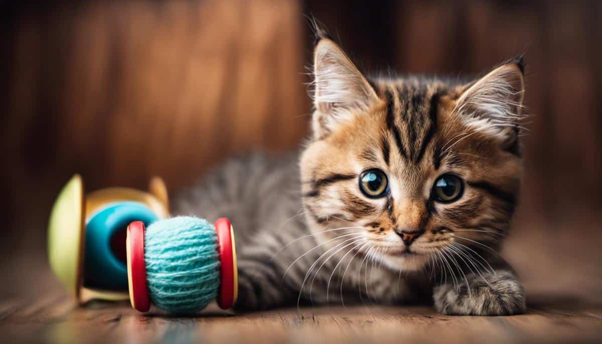 Image of a cute furry cat playing with a toy.