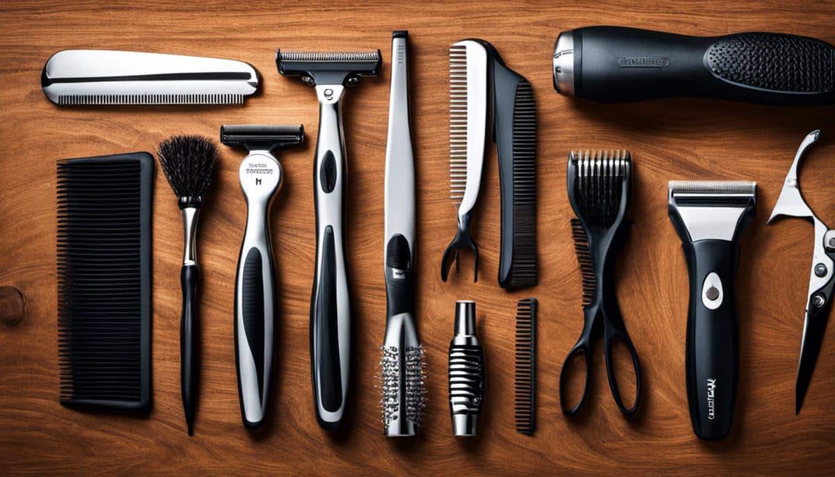 Image of a variety of grooming tools, including a comb, trimmers, and a grooming glove, that would go with the text