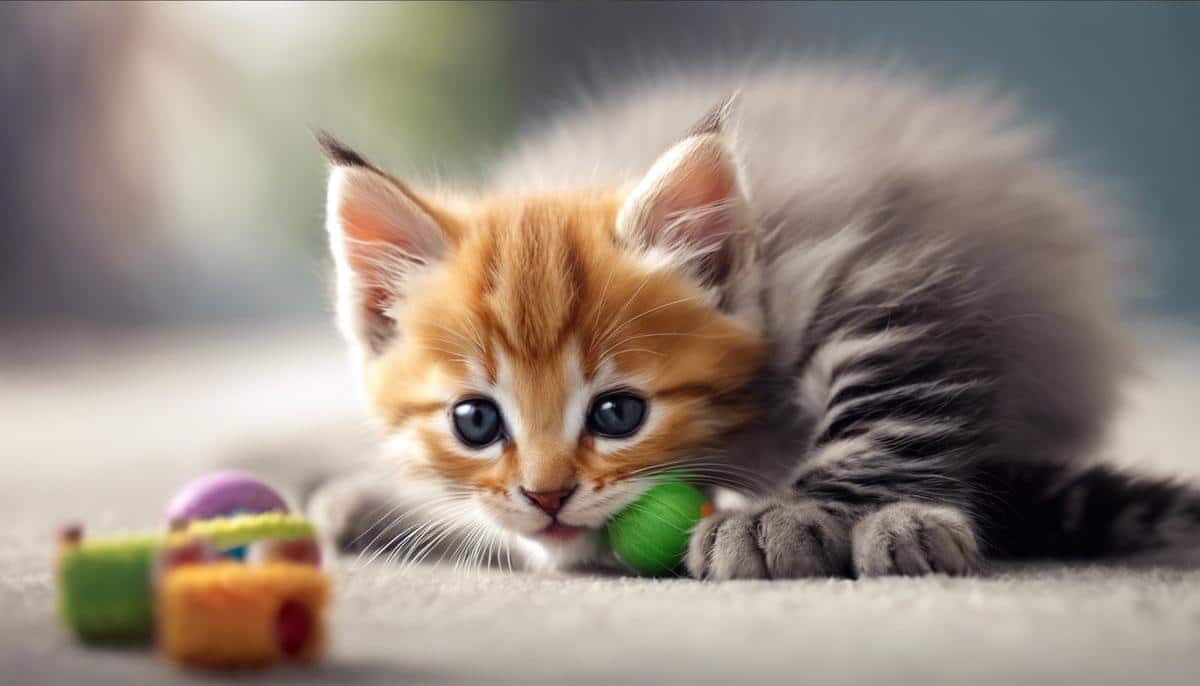A picture of a cute kitten playing with a toy