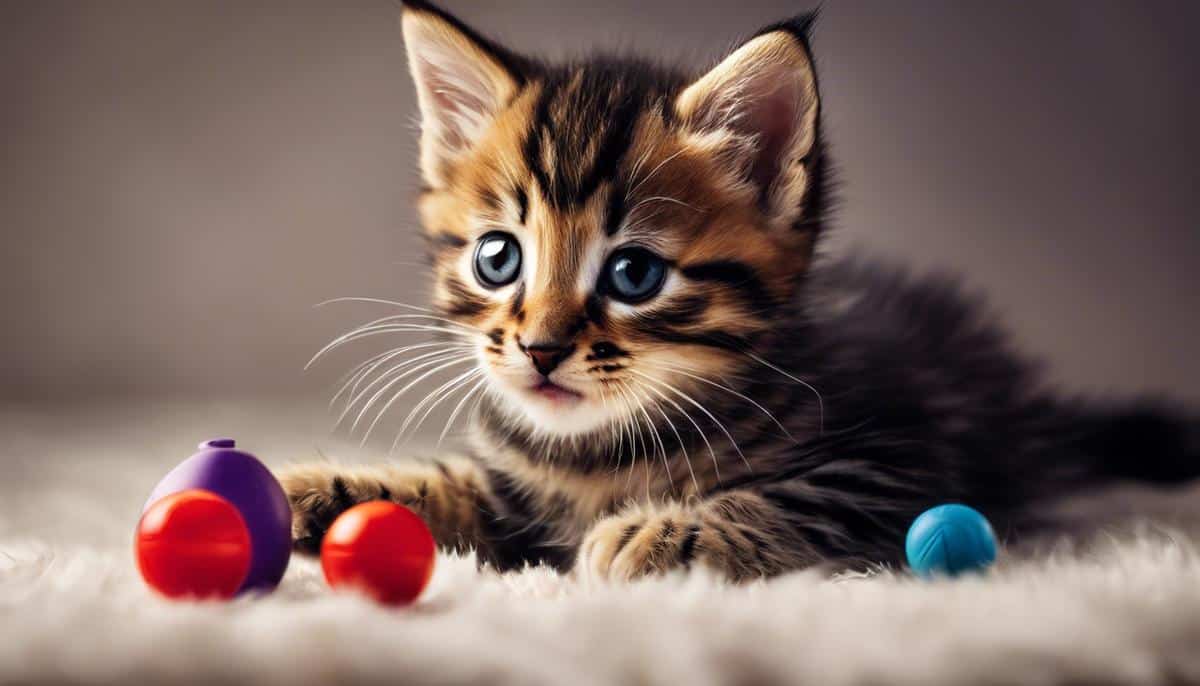 Image of a kitten playing with a toy, showing their natural tendencies.