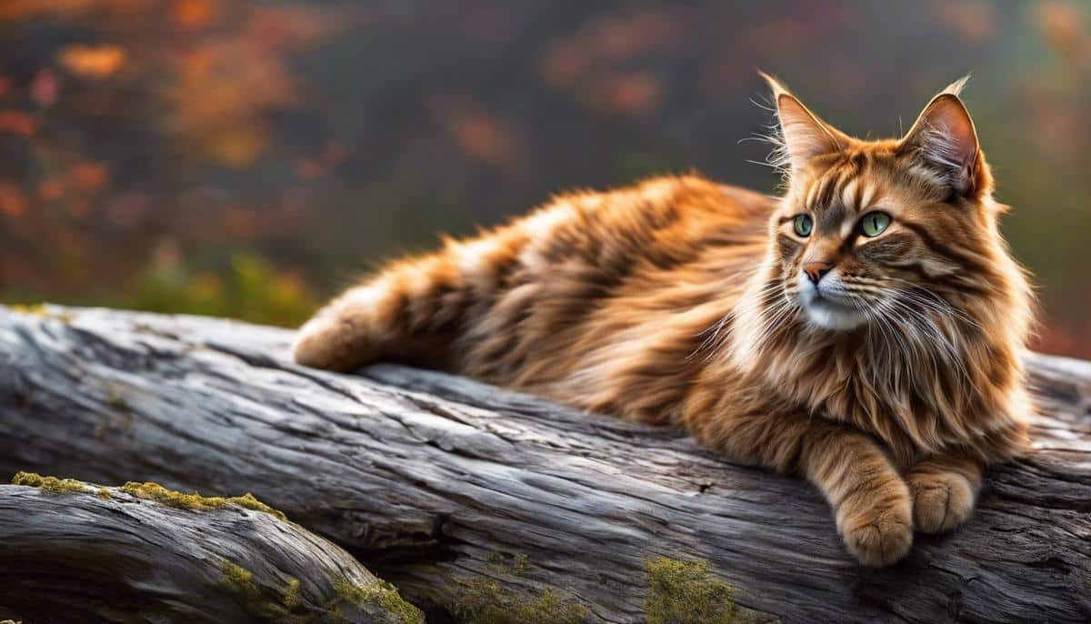 Image of a Maine Coon cat with its distinctive striking appearance, capturing the hearts of cat enthusiasts