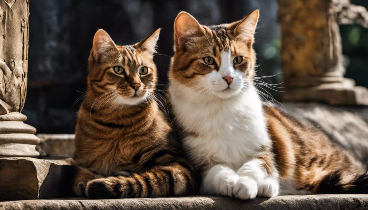 An image of two cats sitting peacefully together, suggesting harmony and preventing cat fights.
