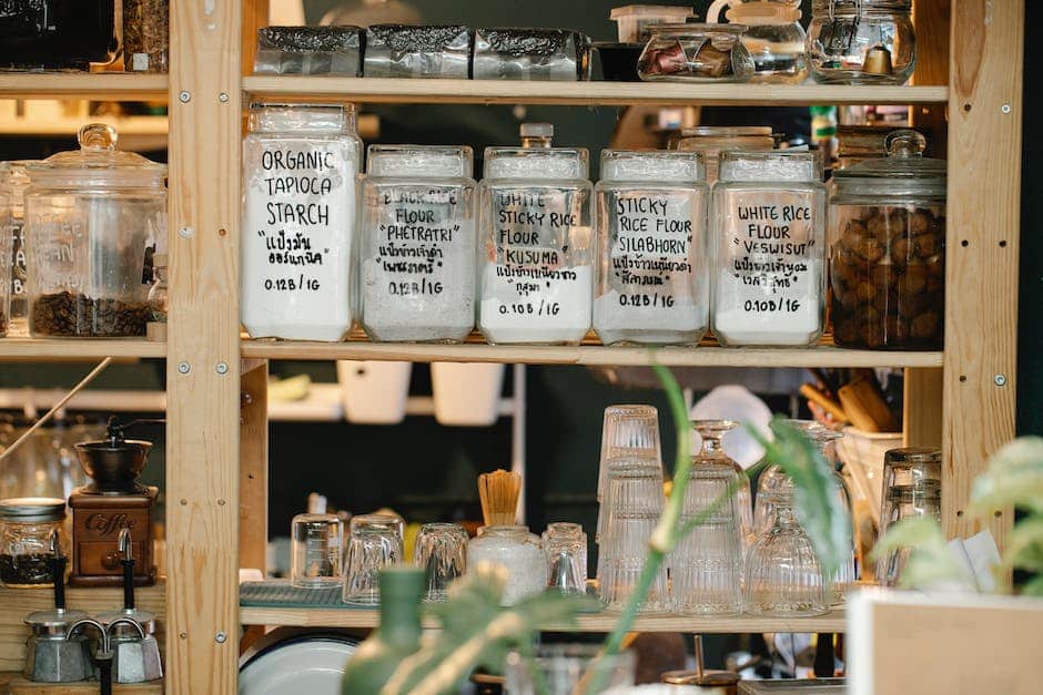 An image of various pet food products displayed on shelves in a store.