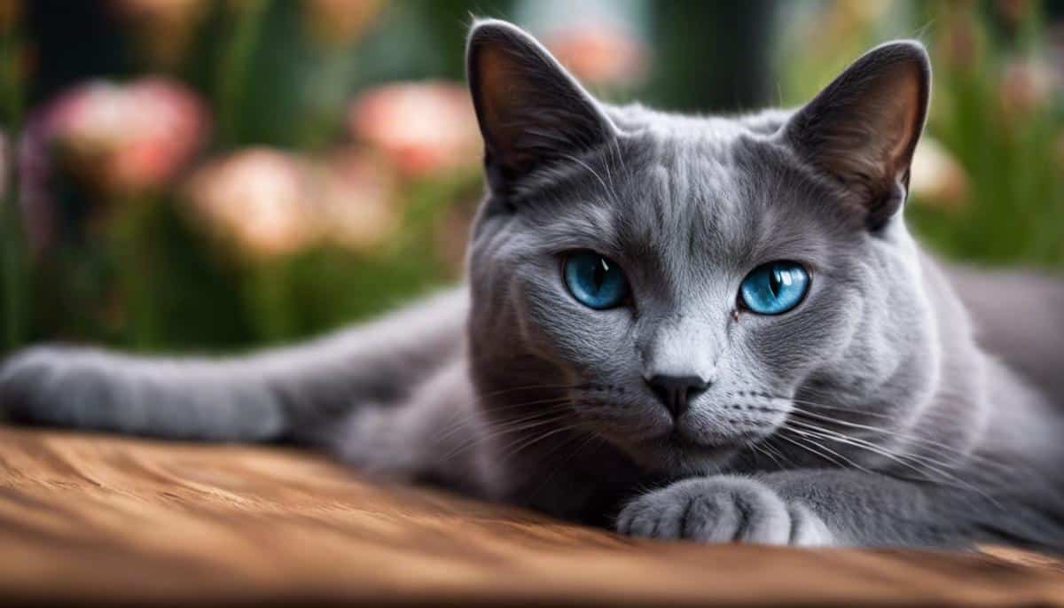 A beautiful Russian Blue cat with a calm and elegant disposition