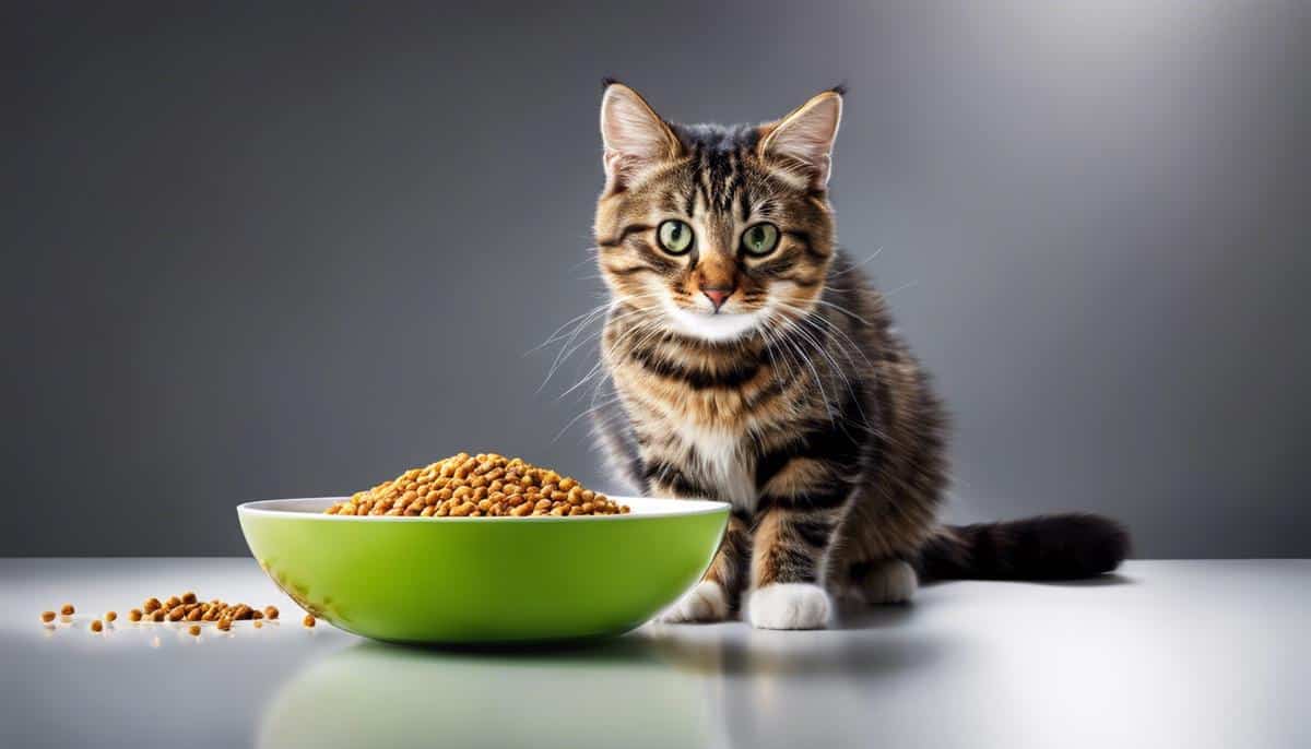 Image of a cat exploring a bowl of new food